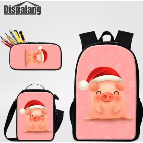 Cute Pink Piggy Print Children School Bags Set for Girls Boys Cartoon Primary Students Backpacks Shoulder Back Pack Bag 3pcs/set