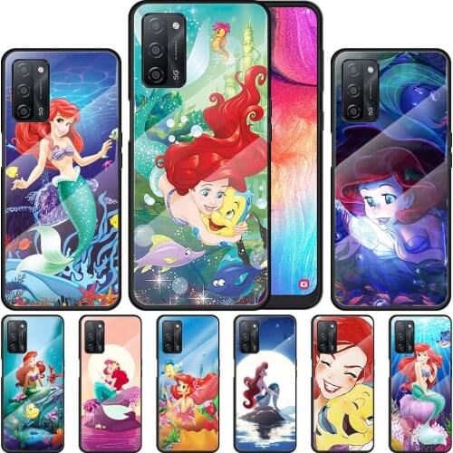 Mermaid Disney Princess Cute for OPPO Realme 7i 7 6 5 Pro C3 XT A9 2020 A52 Find X2Lite Luxury Tempered Glass Phone Case Cover