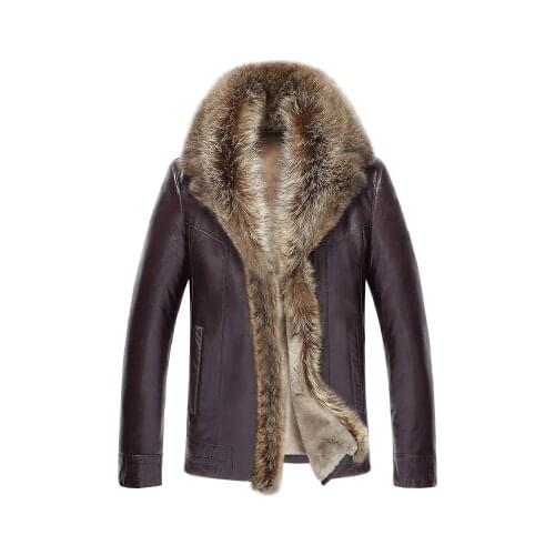 Mens 2020 Winter Luxury Raccoon Fur Coat Men Second Layer Sheepskin Leather Jacket Parka Plus Size LX2406