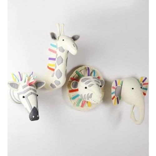 Animal Head Wall Decoration Elephant Stuffed Toy Doll For Girl Baby Kids Nursery Room Decor Wall Hanging Mount Birthday Gift