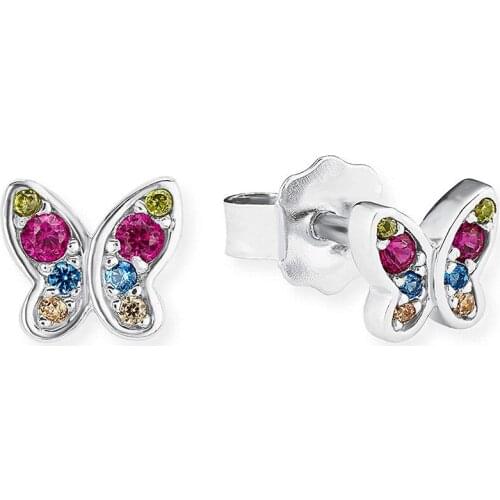 Real 925 Sterling Silver Butterfly Earrings For Women Colorful Rhinestone Style Cute Girl Zircon Stud Earrings Kpop Jewelry