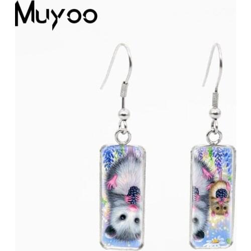 2021 New Cool Mice Pets Animals Cute Mouse Glass Cabochon Rectangle Fish Hook Earrings Kawaii Mouse Animals Rectangle Dangles