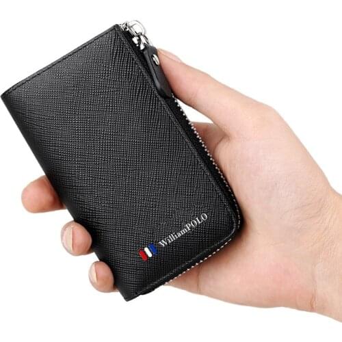 WILLIAMPOLO New Automobile multifunctional large capacity key bag mens waist hanging coin purse card bag mens leather key ring