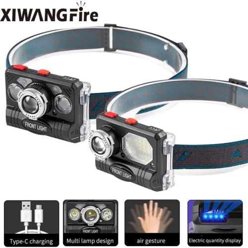 New Multifunctional LED Headlamp XPE COB Powerful Headlamp Induction Headlight Fishing Light Torch Lantern Rechargeable