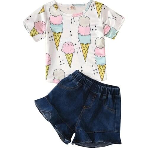 Girls Clothes Summer Style Girls Clothing Sets Print T-shirt Denim Short 2Pcs for Kids Clothes 1-5Y Children