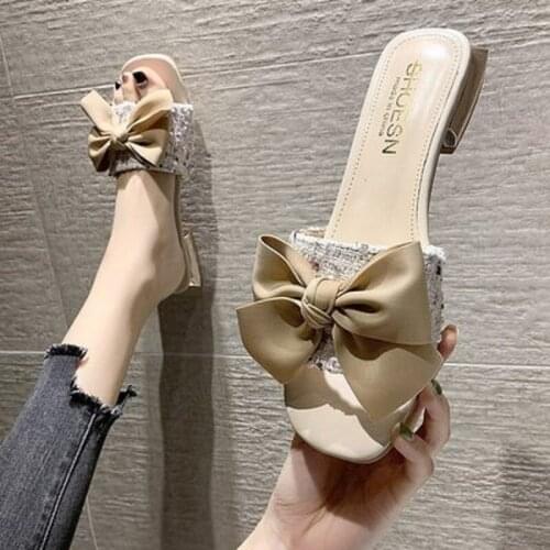 Casual Fashion Bowknot Punk Style Ladies Slippers Summer Hot Sale Flat Non-Slip Large Size Beach Shoes For Outer Wear