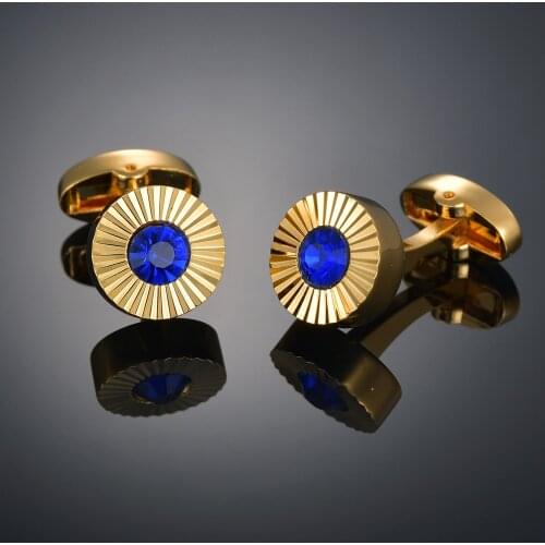 Luxury High Quality Jewelry Mens White Blue Enamel Crystal Cufflinks Round Wedding Party Cufflink French Shirt Cuff Buttons