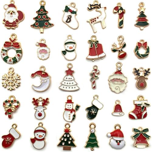Christmas Eamel Charms for Jewelry Making DIY Bracelet Earrings Xmas Gift Tree Elk Santa Claus Snowman Pendant Decoration