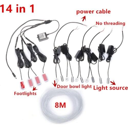 14 in 1 RGB Ambient LED with 8M Interior decoration car fiber optic strip light by App Control 12V decorative atmosphere lamps