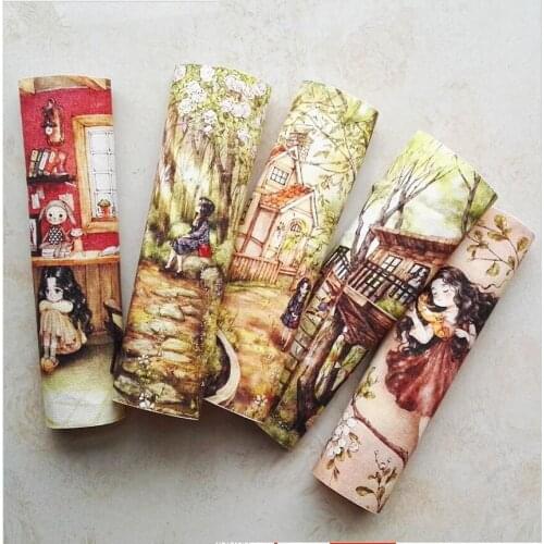 DIY Patchwork Cloth Digital Printing Cloth Home Decora Handmade Purse Material D20 Hand Dyed Fabric Cotton Canvas Forest Girl
