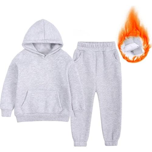 Boys Hoodie Set Girls Sport Suit Autumn Winter Fleece Cotton Sweatshirt Sweatpants Two Pieces Kids Tracksuit Child Clothing Set
