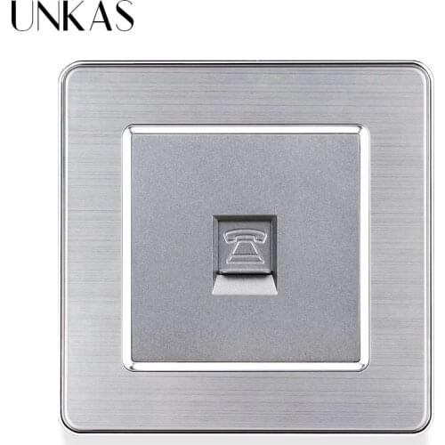 UNKAS Gray Stainless Steel Panel Single RJ11 Telephone Jack Wall Power Socket 86MM * 86MM Weak Electricity Grey Outlet