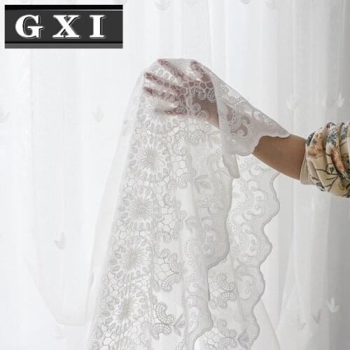 Embroidered Floral White Tulle Window Screen Curtain for Living Room Bedroom Luxury Sheer Voile Curtain Blind Drapes Door Decor