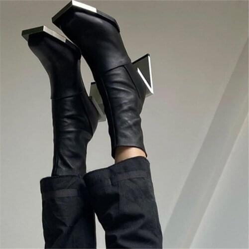 2021 Autumn Women Martin Ankle Boot Metal Square Toe Metal Strange High Heel Footwear Punk Style Fashion Lady Shoes Winter boots