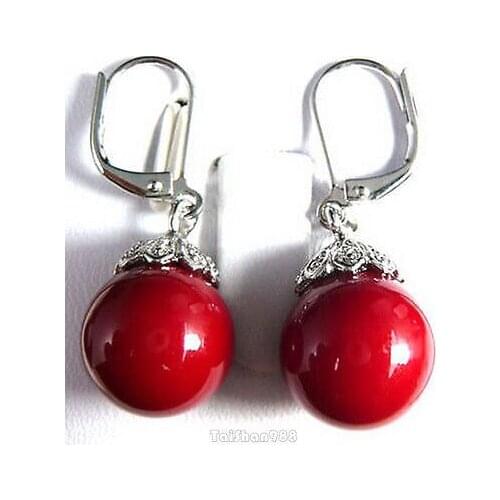 Women Gift word Love women Fashion Jewelry Hot sale Free Shipping>>>>Red Coral Beads 18KWGP Flower Hook Earrings