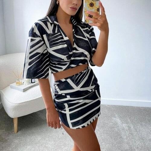 2 Piece Set Women Cropped Shirt and Pleated Mini Skirt Casual Fashion Summer Women Outfit Dress Sets Ensemble Femme 2021