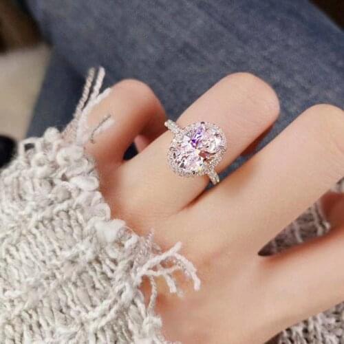 Popular Trendy Silver Color Egg-shaped White Zircon Womens Ring European and American Party Wedding Jewelry Whole Sale