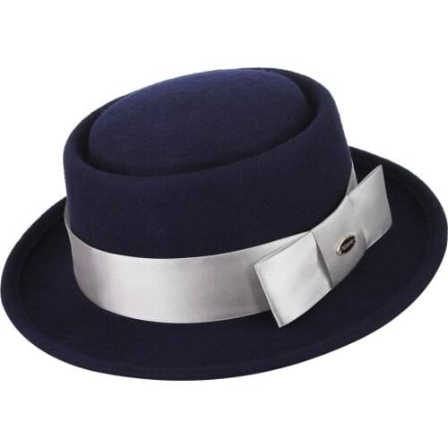 Winter New Wool Fedoras Hat Neutral British Ribbon Bowknot Gentlemans Fedora Cap Women Male Short Eave Church Party Hats H7209