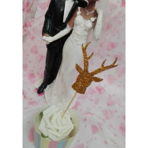 Gold oxhead cowboy Glitter Cupcake Toppers baby bridal shower birthday treat food toothpicks wedding hem night party decoration