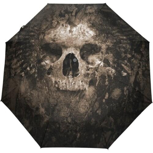Mysterious Skull Printed Umbrella Folding Waterproof Black Umbrella Brand High Quality Sun Protect Fully Automatic Umbrella