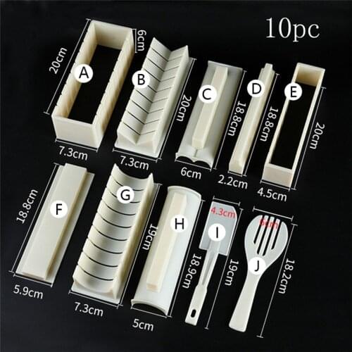 10Pcs/Set DIY Sushi Maker Set Sushi Making Tools Japanese Rice Ball Mold Sushi Roll Mould Multifunctional Kitchen Cooking Tools
