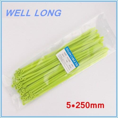 200pcs/lot 5*250mm Fluorescent green Self-Locking Nylon Wire Cable Zip Ties, Cable Ties