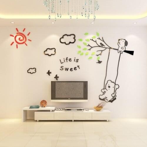 3d Acrylic Sticker For Kids Room Cute Cartoon Wall Sticker Girls Boys Room Wallpaper Bear Wall Stieckers Home Decoration Decals