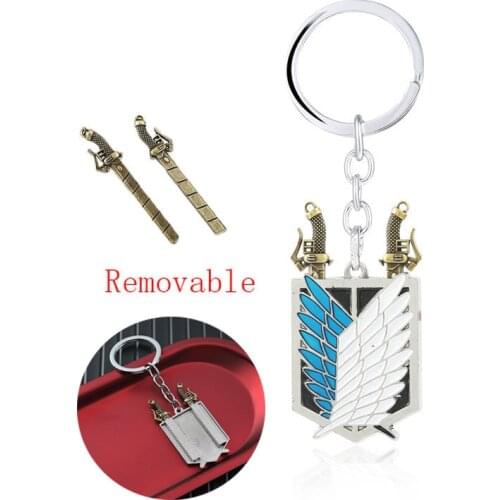 Anime Attack On Titan Keychain Shingeki No Kyojin Wings of Liberty Key Chain Sword Weapon Keyrings Car Keys Men Gifts