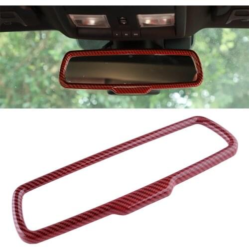 Beler Carbon Fiber Texture Red Style Interior Inner Rearview Mirror Cover Trim Bezel Fit for Dodge Challenger 2015-2019 2020