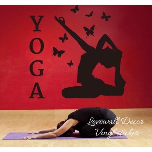 Large Yoga Women Butterfly Wall Sticker Gym Fitness Meditation Relax Yoga Wall Decal Vinyl Home Decor