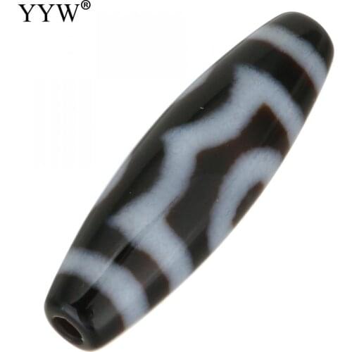 Natural Tibetan Agate Onyx Dzi Beads Christmas Ji Beads Lucky Wish Beads Oval Three-Eyed Two Tone 38x12mm Hole 2.5mm Sold By Pc