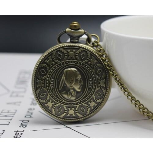 Antique Retro Indian People Copper Quartz Pocket Watch Chain Bronze Fob Watches for Men Gift Relogio De Bolso Gift watches