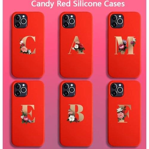 Flower custom initial letter Phone Case for iPhone 12 pro max mini 11 pro XS MAX 8 7 6 6S Plus X 5S SE 2020 XR red case