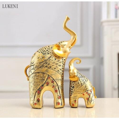 Resin Crafts European Antique Mother and Child Elephant Ornaments Home Living Room Wine Cabinet Separate Furnishings