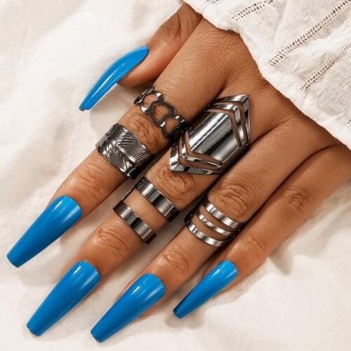 HuaTang 5pcs/set Punk Hollow Heart Knuckle Ring Set for Women Silver Gold Color Metal Finger Rings Female Jewelry Anillos