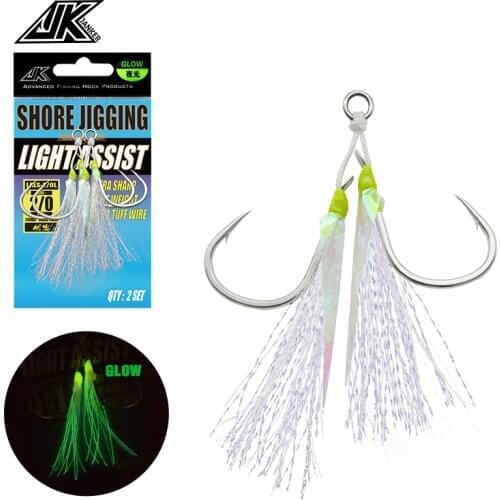 JK LALS Shore Jigging Hooks 1/0 2/0 3/0 Pike Jig Assist Hook For Light Fishing Sea Slow Pitch Luminous Fishhooks Tackle