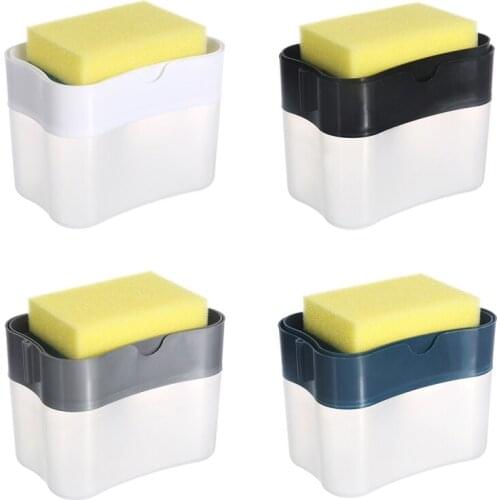 Kitchen Dishwashing Soap Box Scouring Pad Injector Dishwashing Pot Brush Soap Lye Box Kitchen Cleaner Tools