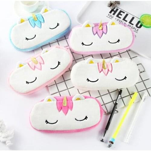 Big Size Kawaii Cartoon Unicorn Plush Pencil Bag Stuffed Animal Pen Case Kids Toy For Girls And Boys School Office Stationery