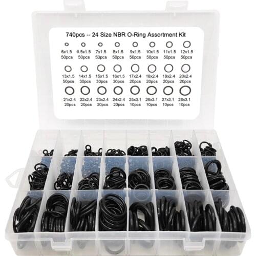 740pcs 6-28mm Rubber O Ring Assortment Kit 24 Size Sealing Gasket Washer for Car Auto Vehicle Repair, Plumbing, Air Gas Connect