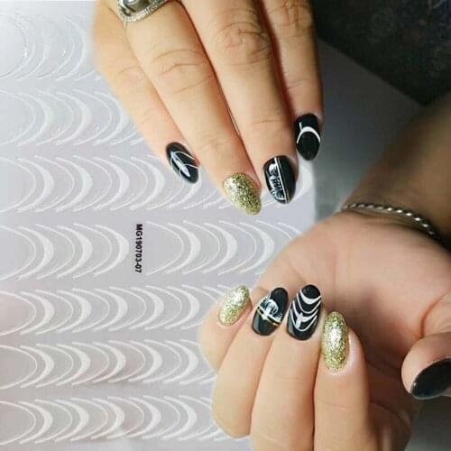 1pc White 3D Nail Sticker Curve Stripe Simple Style Nails Stickers Water Decals Nail Art Decorations Wraps Sliders Manicure