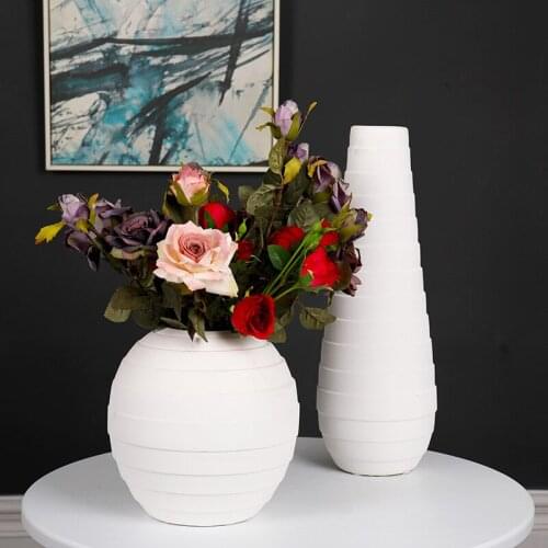 2021 New Stairs Pattern Pure White Vase Multifunctional Crafts Jingdezhen Ceramic Vase Combination Decoration Home