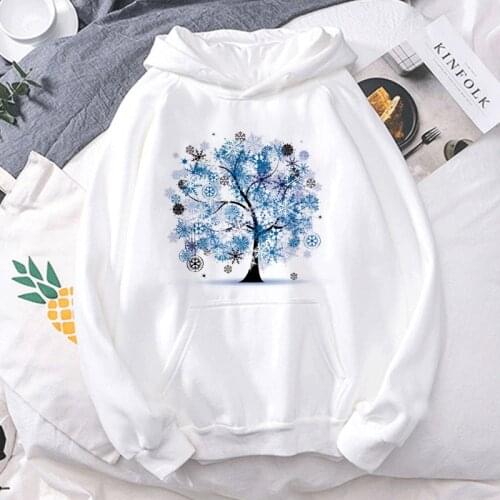 New Winter Sweatshirts Womens Fun Tree printing Hooded Female Warm Hoodies Women Autumn Pocket hoodie Tops Long Sleeve Clothing
