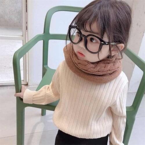 New Spring Winter Baby Girl Boys Casual Sweater Childrens Knitted Woolen Kids Warm Thicken Turtleneck Solid Color High Quality