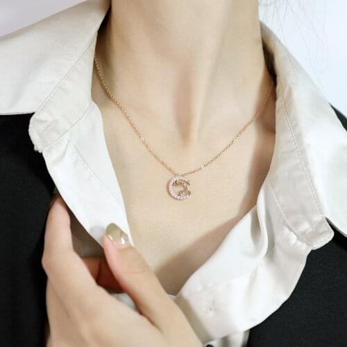 Cyue European Fashion 316L Stainless Steel Rose deer Charm Pendant With Pave AAA CZ Necklace Chain For Women Girl Jewelry Gift