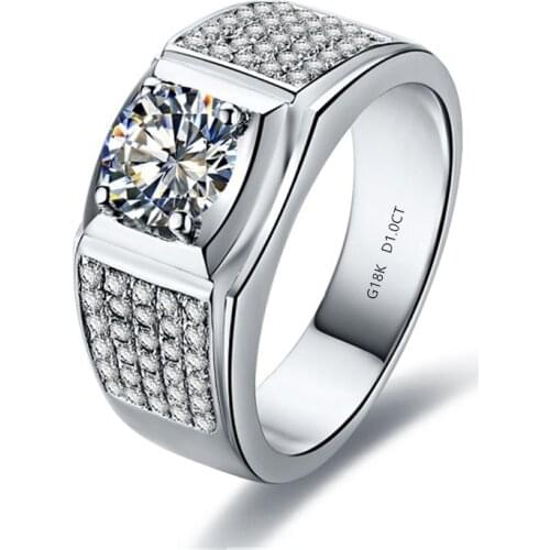 Micro Pave Style Mens Solid 18Karat White Gold Ring 1CT C&C Certified Moissanite Engagement Ring For Male