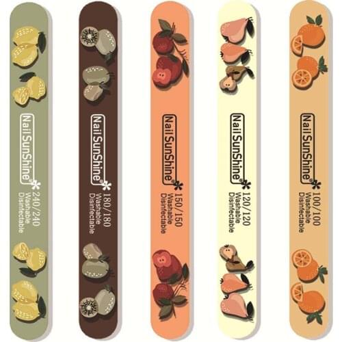 25Pcs/lot Macaron Round Straight Nail File For Manicure Fruit Pattern Washable Strong Sandpaper Double-sided Art Nail Tools Set