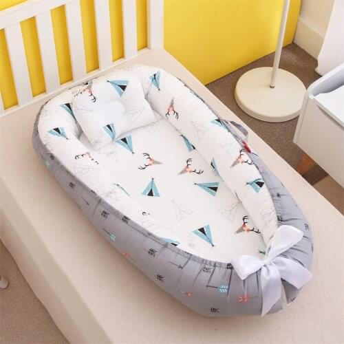 50*85 Portable Crib Washable Travel Bed Baby Nest Babynest Newborn Baby Nest Bed Bassinet Newborn Cradle Bed with Pillow Cushion