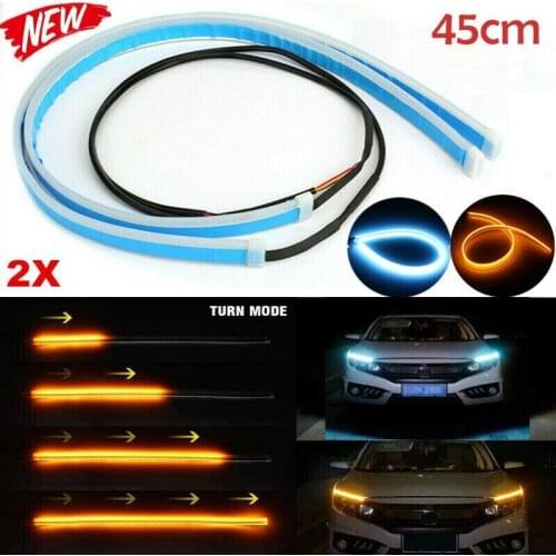 2pcs Sequential LED Strip Turn Signal Indicator Car DRL Daytime Running Light Flexible Waterproof Strip Auto Headlights 12V