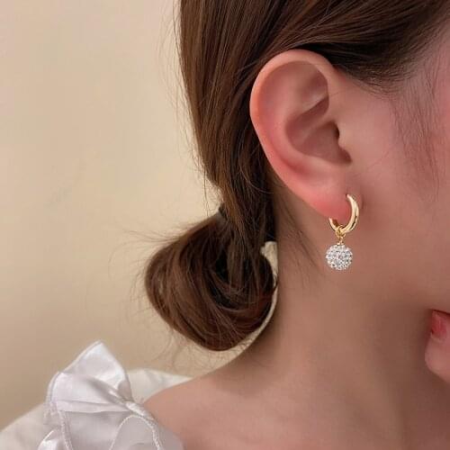 Luxury Shining Rhinestone Ball Drop Earring for Women 2021 New Trendy Temperament Buckle Circle Earrings Statement Jewelry