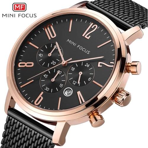 MINI FOCUS 2020 Luxury Brand Design Wrist Watches Men Minimalist Business Date Display Black Mesh Band Fashion Casual Male Watch